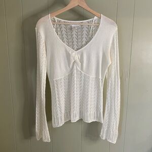Women’s Y2K Ivory Chevron Crochet Knit Top with Twist Front